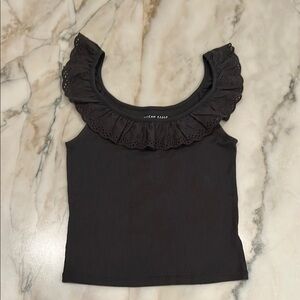 American Eagle Outfitters charcoal gray Ruffle Top XS